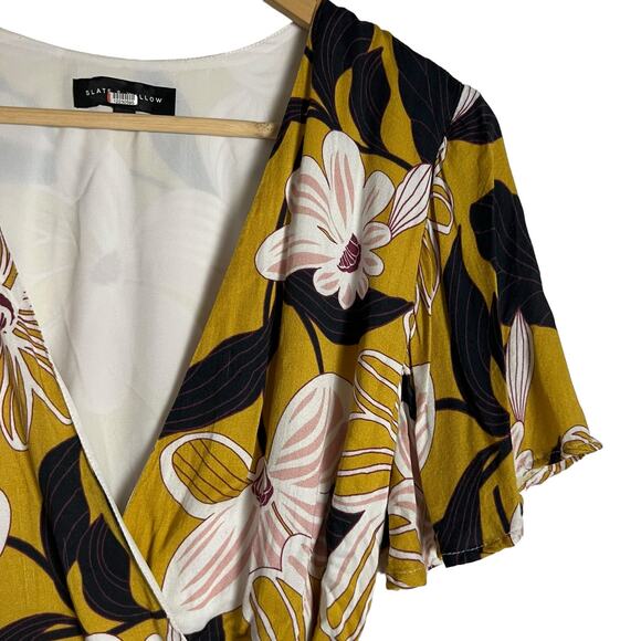 Slate & Willow Mod Daisy Floral Print Flutter Sleeve Wrap Midi Dress Size S - Picture 5 of 13